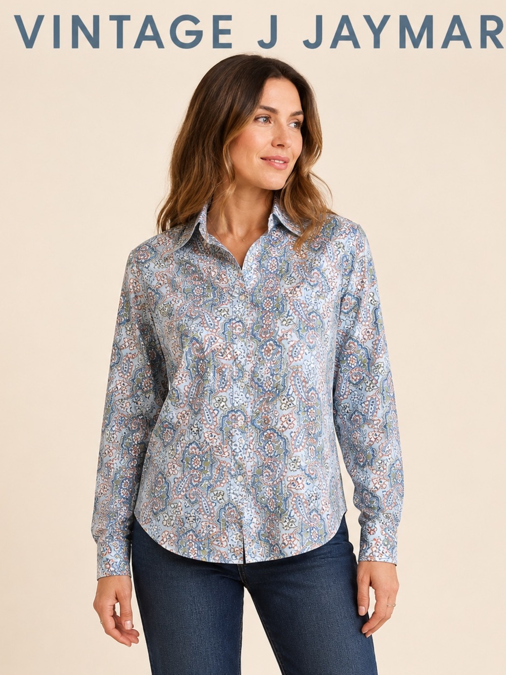 Vintage J Jaymar Paisley Blouse Medium Grandmacore Retro Boho Button Up